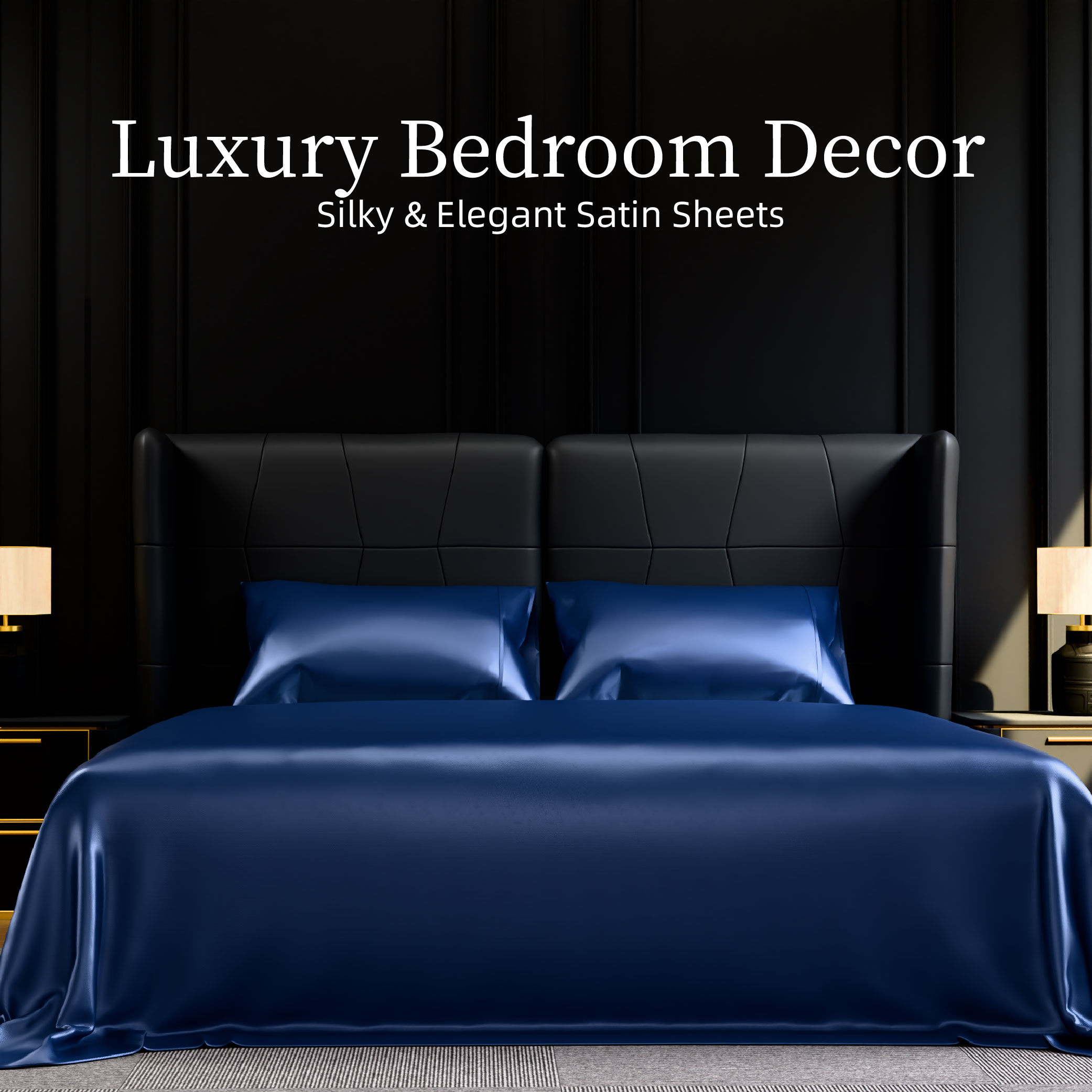 Satin Bed Sheets, Full Size Sheets Set, 4 Pcs Silky Bedding Set With 15 Inches Deep Pocket For Mattress (Full, Navy Blue)_voghion.com